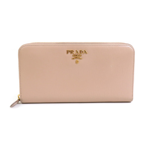 プラダ PRADA ラウンドファスナー長財布 レザー ベージュ e58792a