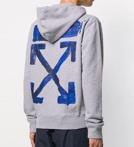 OFF-WHITE 19AW バックアロー パーカー　グレー Lサイズ　新品　定価67070円 青 オフホワイト ペンキ プリント HOODIE OMBB034F19E30010