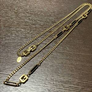 【m】美品 GIVENCHY ジバンシー ロングネックレス ゴールドカラー 黒 Gロゴ