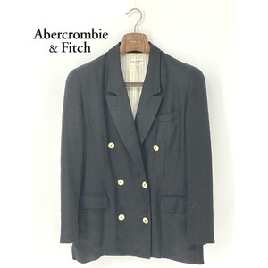 A9377/ビンテージ 90s 訳あり 美品 春夏 Abercrombie&Fitch アバクロ リネン100% テーラード ダブル6Bジャケット 6 M程 黒 レディース