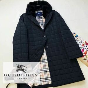 sk18未使用　参考価格18万●BURBERRY LONDON●光沢シルク〜キルティングジャケット　バーバリーロングコート レディース 15号46/L/XL