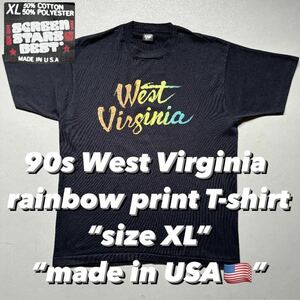 90s West Virginia rainbow print T-shirt “size XL” “made in USA” 90年代 ウェストバージニア 半袖 Tシャツ Tee アメリカ製 USA製