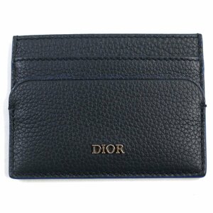 極美品○DIOR ディオール オム レザー ロゴ金具付き バイカラー 名刺入れ/カードケース ネイビー ブルー イタリア製 メンズ レディース