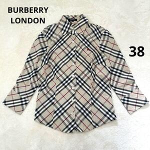 【極美品】BURBERRY LONDON バーバリーロンドン ノバチェック シャツ ブラウス レディース 七分袖 ホースロゴ 刺繍 ベージュ