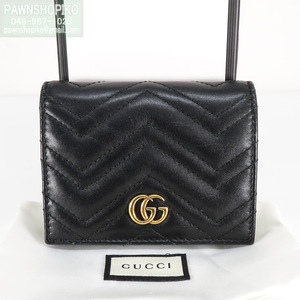 質イコー [グッチ] GUCCI GGマーモント カードケース ／コイン＆紙幣入れ付き（コンパクトウォレット） 466492 レザー ブラック 極美品