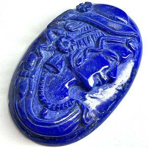 ［天然ラピスラズリカメオ70.105ct］J 約45.3×29.3mm 貴婦人 CAMEO ルース アンティーク lapis lazuli 