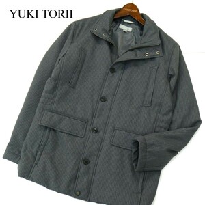 YUKI TORII HOMME ユキトリイ オム 秋冬 ストライプ★ 中綿 ジャケット コート Sz.M　メンズ グレー ビジネスにも　A2T10504_9#N