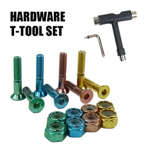 SW HARD WARE ALLEN 六角 1インチ メタリック4色1セット ボルト/ビス/ナット T-tool付き スケートボード用 SK8 工具付き[返品、交換不可]