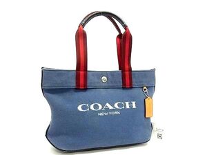 1円 ■美品■ COACH コーチ CK168 キャンバス ハンドバッグ トートバッグ レディース ライトブルー系×レッド系 BM4903