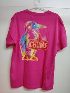 新品チャムス Painting Booby T-shirt/ペインティングブービーTシャツレディース半袖Lサイズ ピンクCHUMS オーバーサイズ