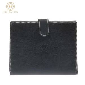 1円スタート LOEWE ロエベ レザー 二つ折り財布 アナグラム ゴールド金具 ウォレット 札入れ 小銭入れ ネイビー メンズ レディース