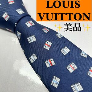 LOUIS VUITTON ルイヴィトン 美品 ネクタイ　箱柄　人気　LV ロゴ シルク 総柄 ハイブランド