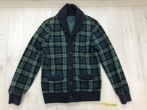 GAP ギャップ メンズ 裏起毛 チェック柄 スウェットカーディガン 小さいサイズ XS 紺緑