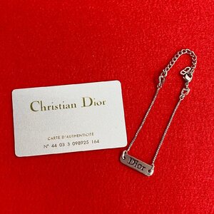 極 美品 Christian Dior クリスチャン ディオール ロゴ プレート シルバーメッキ ブレスレット バングル アクセサリー シルバー 31810