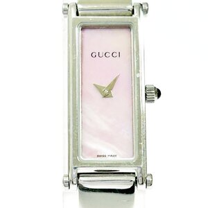 【1円スタート】【箱付き】GUCCI グッチ 1500L SS ピンクシェル文字盤 クオーツ レディース腕時計 363376