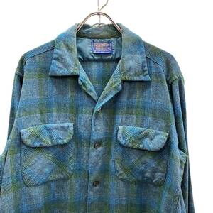 70s ビンテージ ペンドルトン ウール オープンカラーシャツ M 70年代 ヴィンテージ PENDLETON BOARD SHIRT ブルー