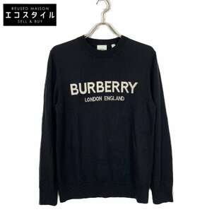 BURBERRY バーバリー 8054896 ロゴ刺繍 ブラック クルーネックニット ブラック S トップス ウール メンズ 中古