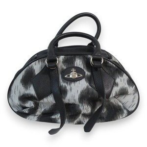 美品 Vivienne Westwood ヴィヴィアンウエストウッド レオパード柄 ミニボストンバッグ ハンドバッグ ブラック系 シルバー金具