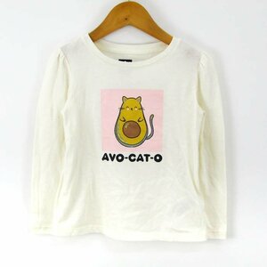 ギャップ 長袖Tシャツ 前面プリント ネコ アボカド コットン100% トップス キッズ 女の子用 99/106-58サイズ ホワイト GAP