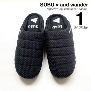 新品 SUBU スブ × and wander アンドワンダー reflective rip permanent sandal サンダル 1 黒 ブラック 24-25.5㎝ ユニセックス 収納袋付