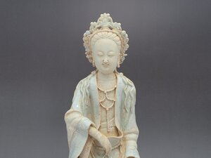 白磁 菩薩坐像 時代唐物 高さ約32.2cm / 宋元時代 佛像 仏像 唐物 人間国宝 李朝 高麗 古玩 古董