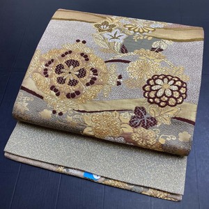 【袋帯】刺繍 シルバー 金 六通柄袋帯 色無地 訪問着 付け下げ 中古 礼装 正絹 仕立て上がり リサイクル 458cm 2848