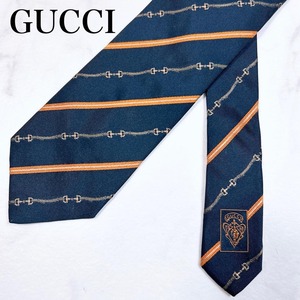 ◇ GUCCI グッチ シルクネクタイ シルク ネクタイ イタリア製 紳士 総柄 ストライプ ネイビー 紺 メンズ スーツ