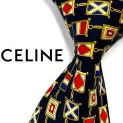 ◆良品◆CELINE セリーヌ ネクタイ 紺色 旗柄 ヨーロッパ カジュアル