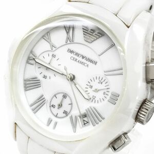 EMPORIO ARMANI エンポリオアルマーニ CERAMICA セラミカ 腕時計 AR1404 クオーツ ホワイト カレンダークロノグラフ 電池交換済 動作確認済