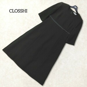 24 【CLOSSHI】 ブラックフォーマル ワンピース 9号 M ブラック 黒 礼服 喪服 冠婚葬祭 しまむら 春夏 リボン 葬式 お通夜 レディース