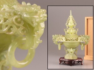 中国古玩 唐物 緑砡石 翡翠 遊環 置物 香炉 時代物 極上品 初だし品 D0359