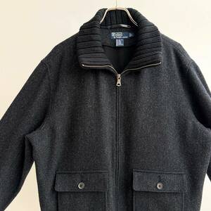 希少《 Old Model 》90s 極上品【 Ralph Lauren ヘリンボーン ウール ツイード ハイネック ドライバーズ ジャケット L ビンテージ 】