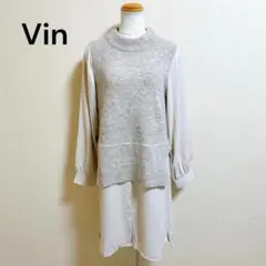 美品 Vin ヴァン ニット ドッキング シャツワンピース