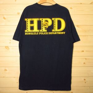 ◎HPD Honolulu police ホノルル ポリス 警察◆両面プリント Tシャツ 半袖 グッズ おみやげ 人気◆メンズ 黒紺 Mサイズ◆A6018