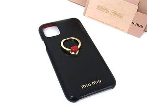 ■美品■ miumiu ミュウミュウ マドラスラブ レザー iPhone11 対応 アイフォンケース スマホケース ブラック系 AZ8601