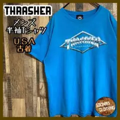 スラッシャー  フレームロゴ スカイブルー L メンズ USA古着半袖 Tシャツ