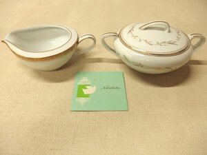 0330399w【Noritake シュガーポット＆クリーマー セット】ノリタケ/白磁/金彩/洋食器/茶器/WHEATRING/ASHLEIG/アシュレイ/中古品