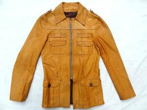 ビンテージ EAST WEST LEATHER イーストウエスト レザー 希少 デザイン サファリ シャツ ジャケット 70S レア サイズ 38 珍 モデル 革