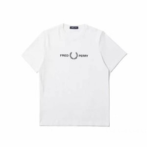 新品◆【格好いい】【コットン】メンズＴシャツFREDフレッドペリー半袖シャツ刺しゅう白Ｍ