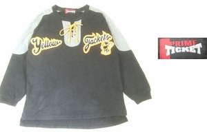 ●PRIME TICKET Yellow Jackets レースアップ 長袖カットソー/古着スポーツアメカジ黒色