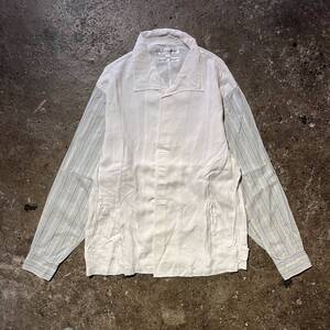 COMME des GARCONS SHIRT 90s 袖切替マジックテープシャツ ストライプ オープンカラー コムデギャルソンシャツ 1990s フランス製