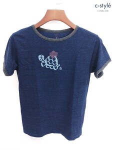 F791 [春夏物][人気] 45rpm studio Tシャツ 2 インディゴ カメ 亀柄プリント 半袖 綿100% レディース | Y★