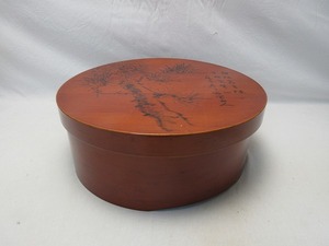 I07734 【 茶道具 飛騨春慶塗 天然木製 茶櫃 松蘭蒔絵 茶具入れ 紙箱 】 検) 煎茶道具 茶懐石 茶箱 茶事 茶席 茶の湯 伝統工芸品ⅲ 