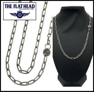 ★美品★ THE FLAT HEAD フラットヘッド シルバー 925 ロゴ メタル プレート ナバホ チェーン ネックレス ペンダントトップ フェザー R.J.B