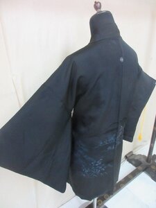 1円 良品 正絹 羽織 和装コート 縮緬 黒 紋付 京風景 おしゃれ 高級 袷 身丈79cm 裄64cm【夢職】★★★