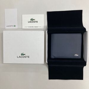 LACOSTE 二つ折り財布 NH2100 ラコステ ワニプレート ネイビー 紺色 トリコロール レザー カード入れ3つ 小銭入れ 札入れ1つ 本革 レザー