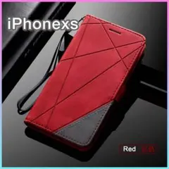 iPhoneケース iPhonexsカバー 手帳ケース PUレザー　レッド