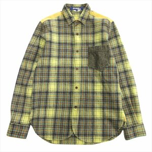 13aw ジュンヤワタナベマン JUNYA WATANABE MAN コムデギャルソン COMME des GARCONS チェック ネルシャツ カットソー 切替 S 黄 イエロー