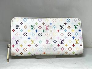 1392 1円 ■美品■ LOUIS VUITTON ヴィトン M60243 モノグラムマルチカラー ジッピーウォレット ラウンドファスナー 長財布 アイボリー系