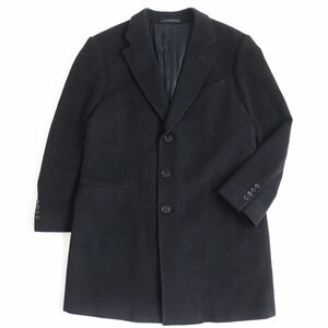 良品●ARMANI COLLEZIONI アルマーニコレツォーニ カシミヤ混 チェスターコート/ロングコート ブラック 52/R 正規品 メンズ